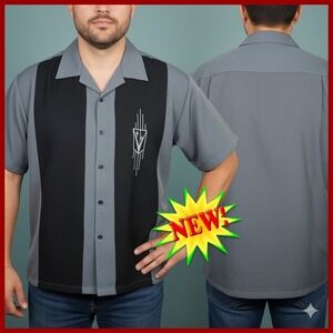 Beretro‎ Dog House Clothing Bowling Shirt XL Rockabilly Retro Gray Black